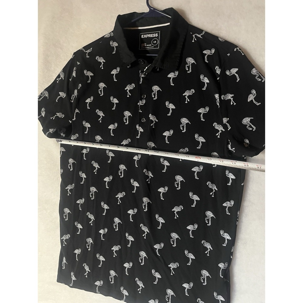 Express Mens Performance Polo Shirt Black Flamingo Moisture Wicking Size Large - Picture 6 of 6